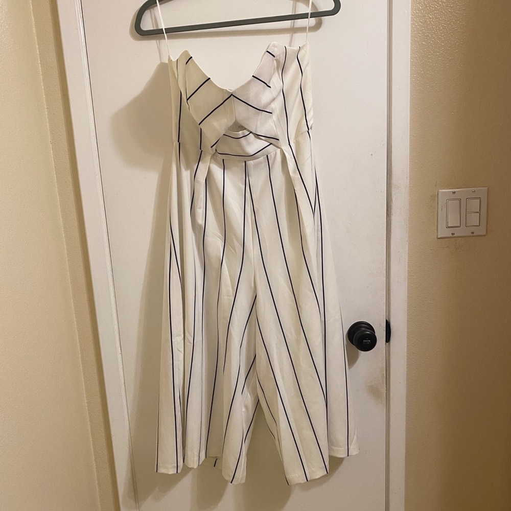 New with Tags! White and Navy Stripe Jumpsuit